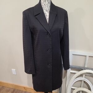 Novelti Jr's. SZ 7/8 long Blazer Coat black w/brown pockets back vent careerwear